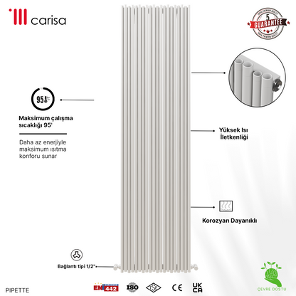 Carisa Pipette Dikey Alüminyum Radyatör Modern Tasarım Beyaz