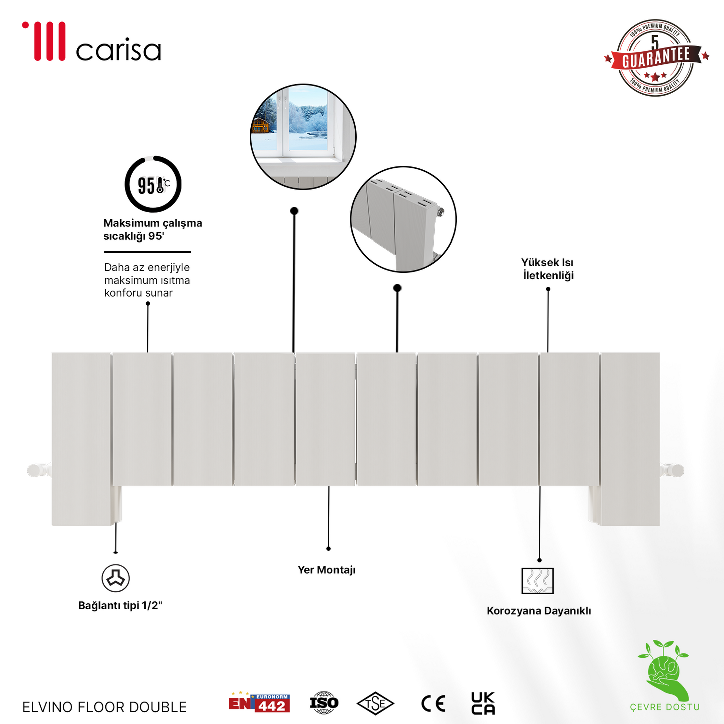 Carisa Elvino Floor Yatay Alüminyum Radyatör Modern Tasarım Beyaz