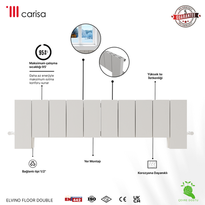 Carisa Elvino Floor Yatay Alüminyum Radyatör Modern Tasarım Beyaz