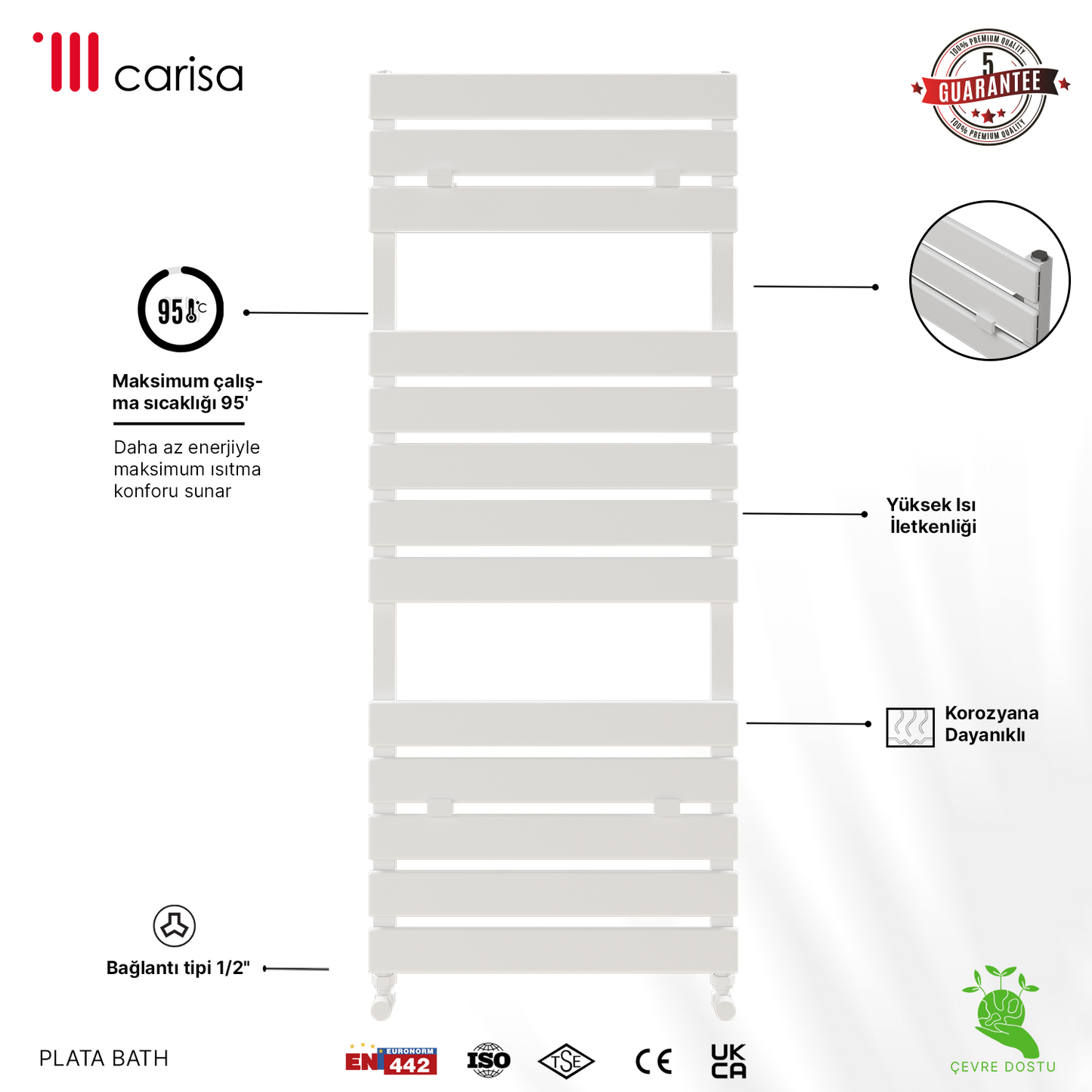 Carisa Plata Bath Alüminyum Havlupan Modern Tasarım Beyaz