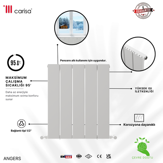 Carisa Angers Yatay Alüminyum Radyatör Modern Tasarım Beyaz