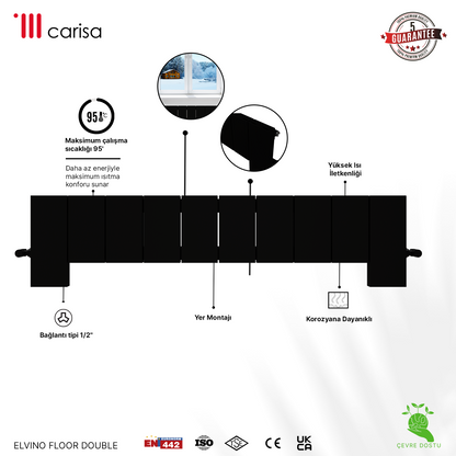 Carisa Elvino Floor Yatay Alüminyum Radyatör Modern Tasarım Siyah