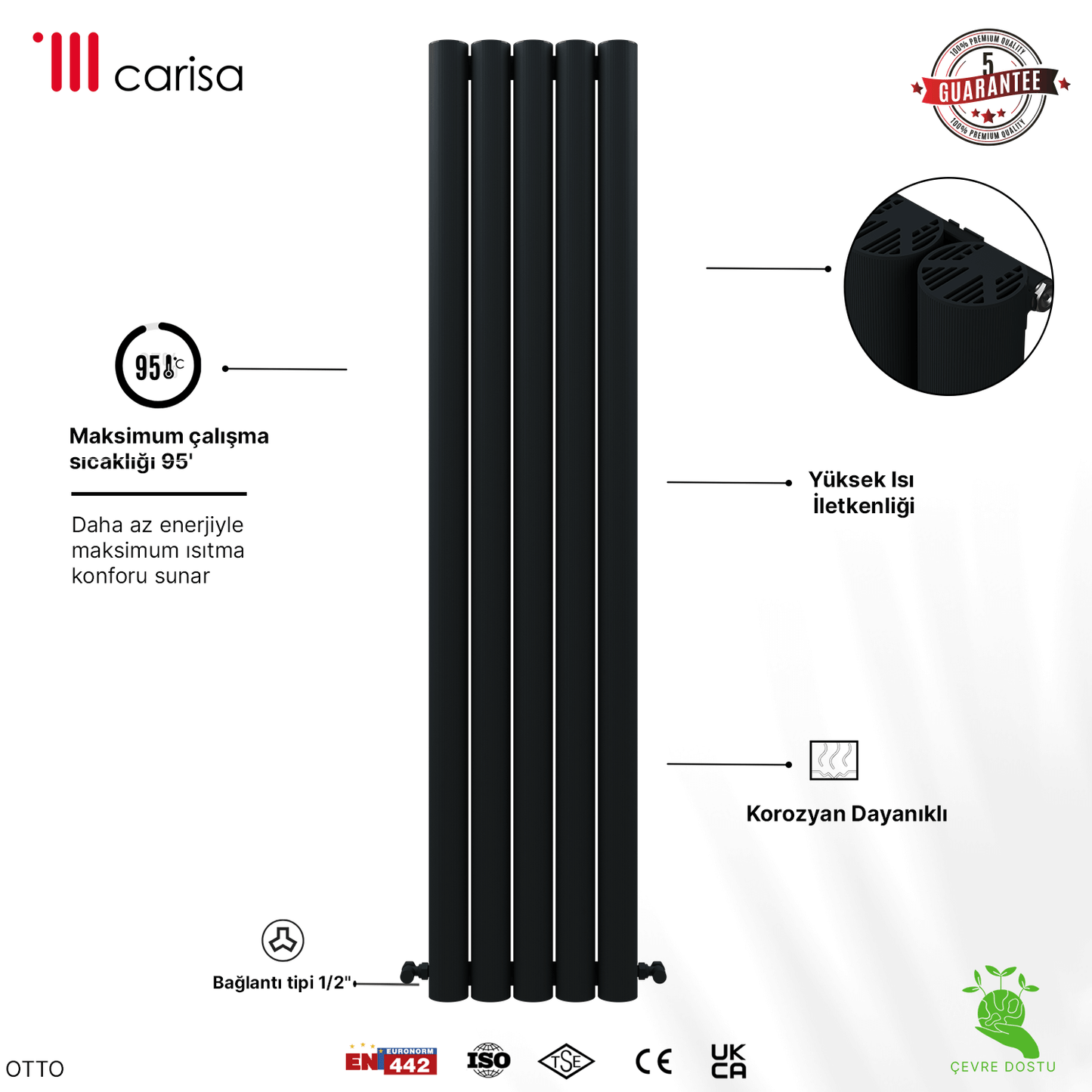 Carisa Otto Dikey Alüminyum Radyatör Modern Tasarım Antrasit