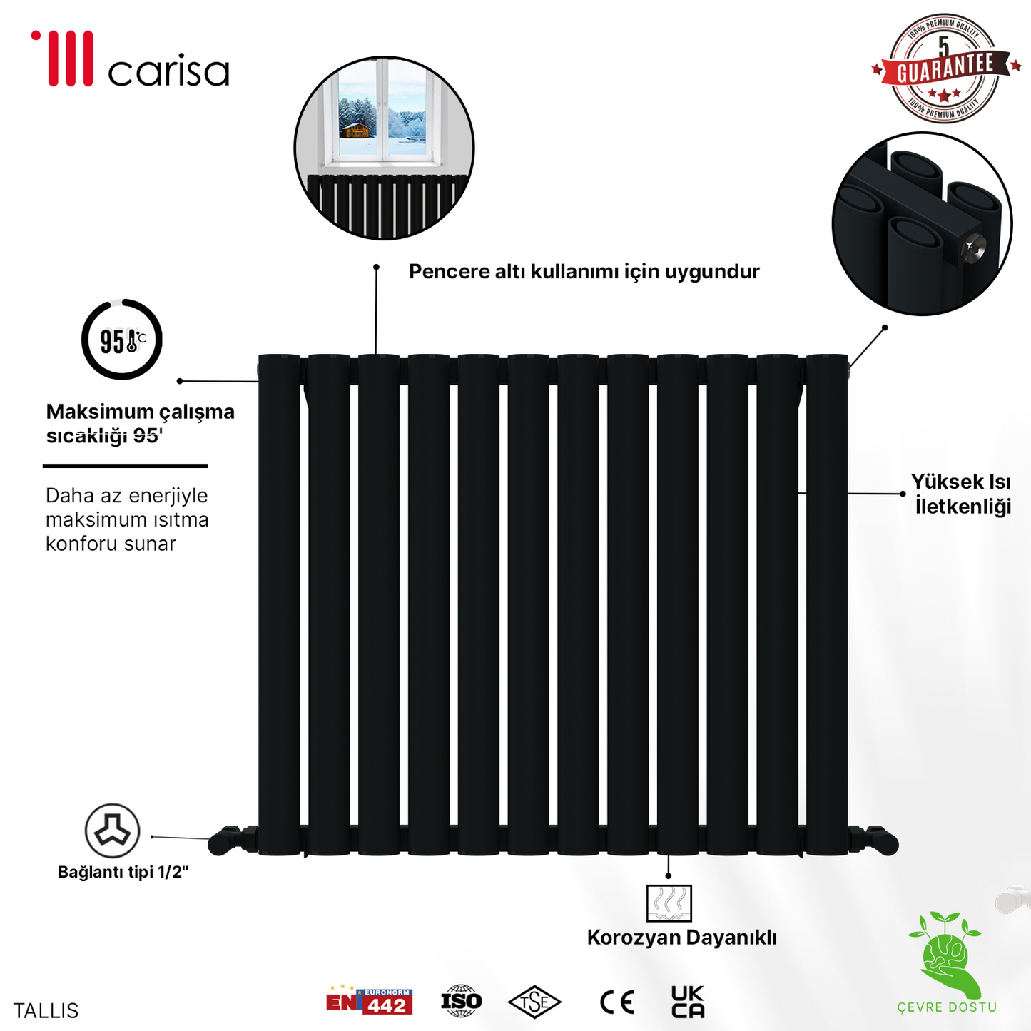 Carisa Tallis Double Alüminyum Radyatör Antrasit Standart Bağlantı