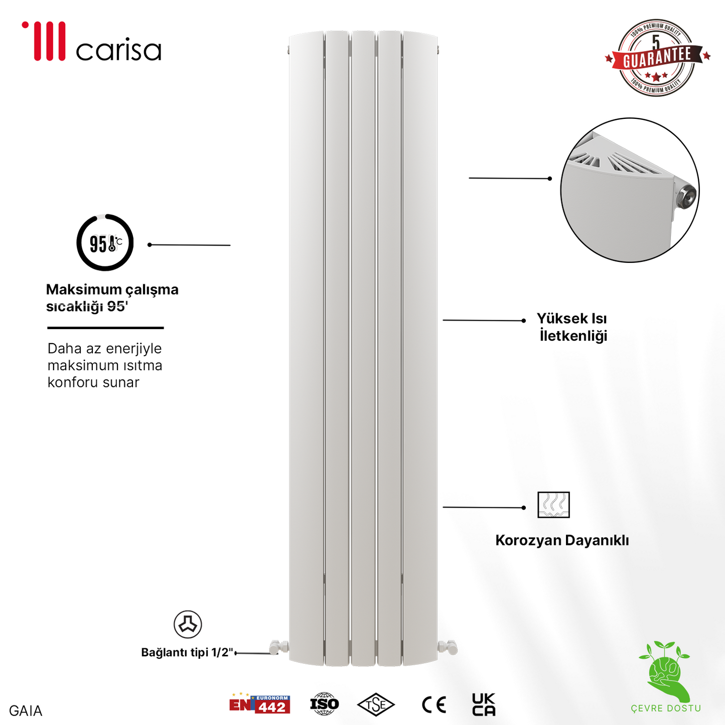 Carisa Gaia Dikey Alüminyum Radyatör Modern Tasarım Beyaz