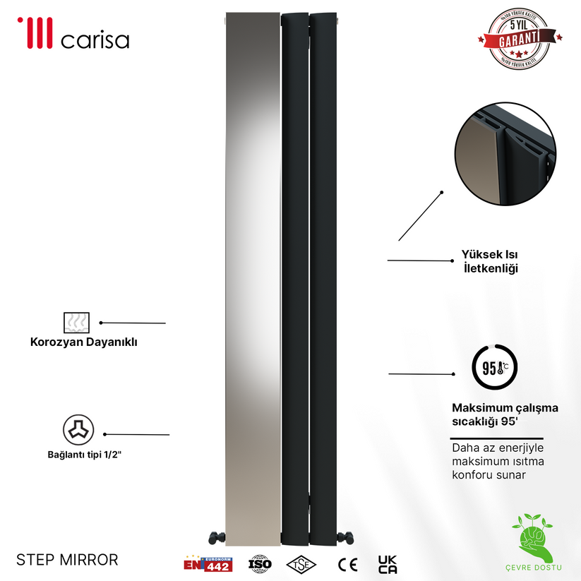 Carisa Step Mirror Dikey Alüminyum Radyatör Modern Tasarım Antrasit - Carisa