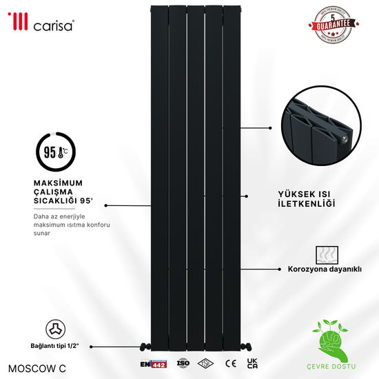 Carisa Moscow C Dikey Alüminyum Radyatör Modern Tasarım Antrasit