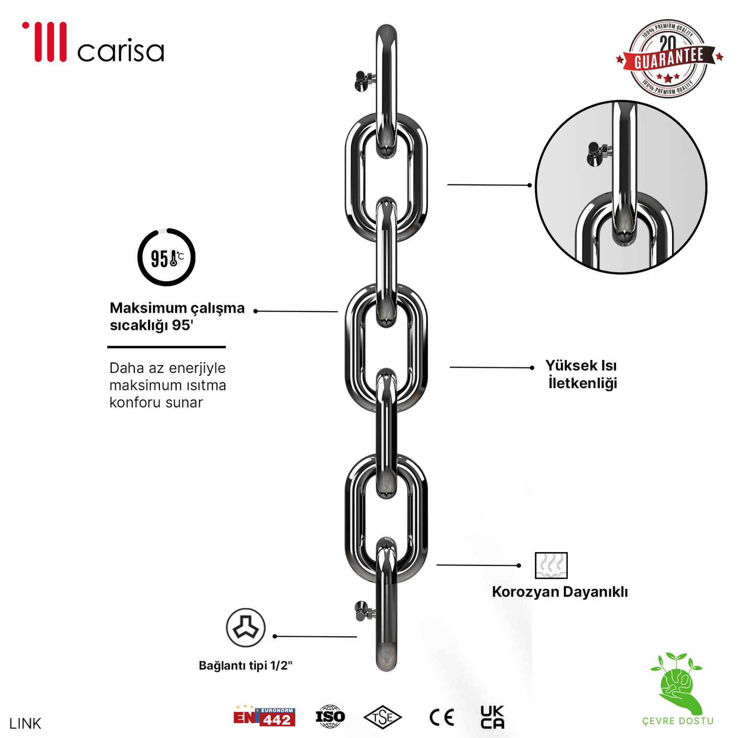 Carisa Link Dikey Paslanmaz Çelik Radyatör Modern Tasarım Ayna Polisaj