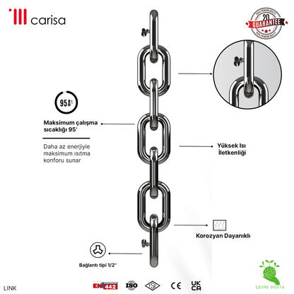 Carisa Link Dikey Paslanmaz Çelik Radyatör Modern Tasarım Ayna Polisaj