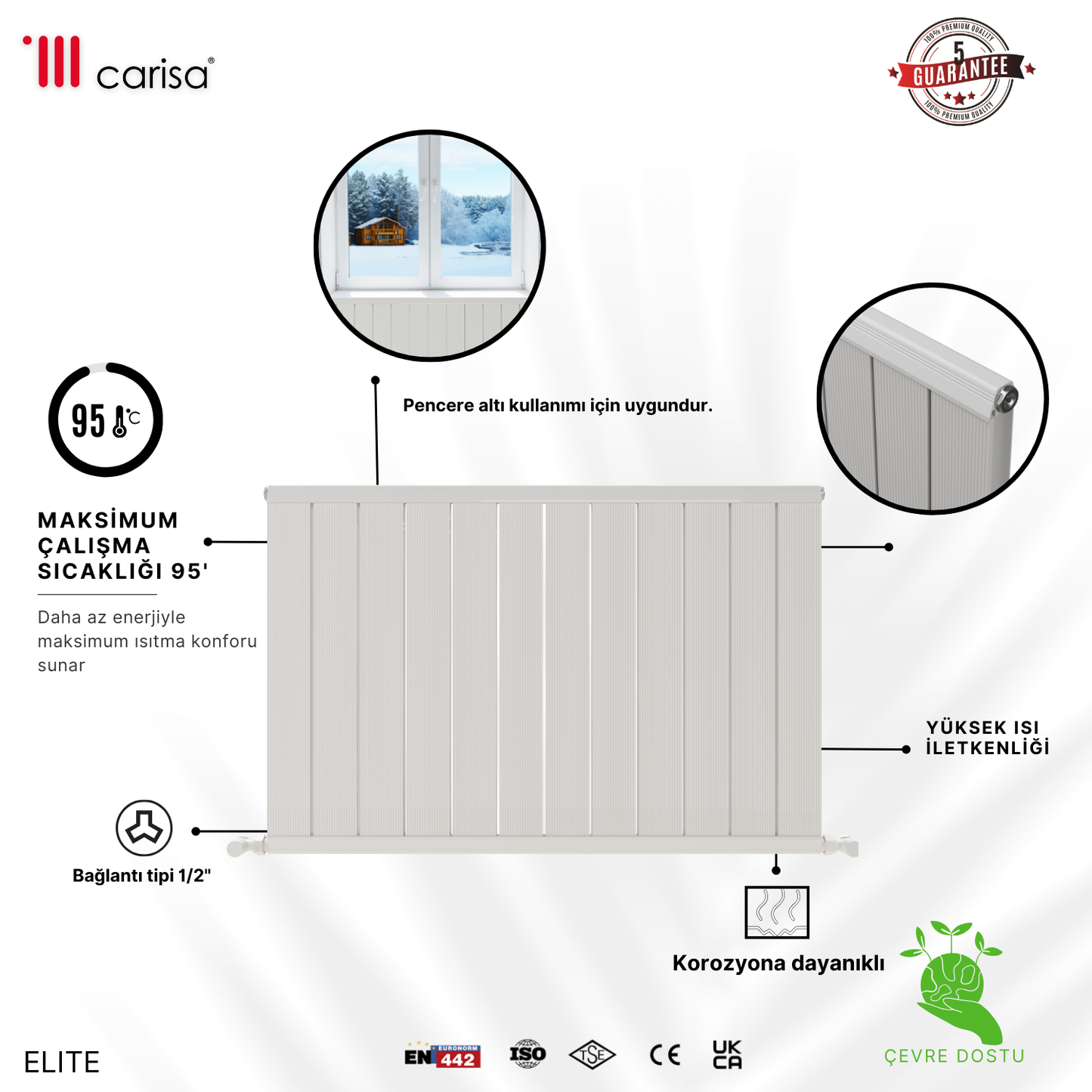 Carisa Elite Alüminyum Radyatör Beyaz Standart Bağlantı