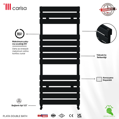 Carisa Plata Double Bath Alüminyum Havlupan Modern Tasarım Siyah
