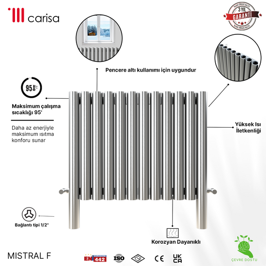 Carisa Mistral F Yatay Paslanmaz Çelik Radyatör Modern Tasarım Ayna Polisaj