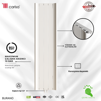 Carisa Burano Dikey Alüminyum Radyatör Modern Tasarım Beyaz