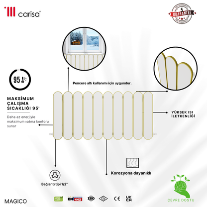 Carisa Magico Yatay Alüminyum Radyatör Modern Tasarım Beyaz
