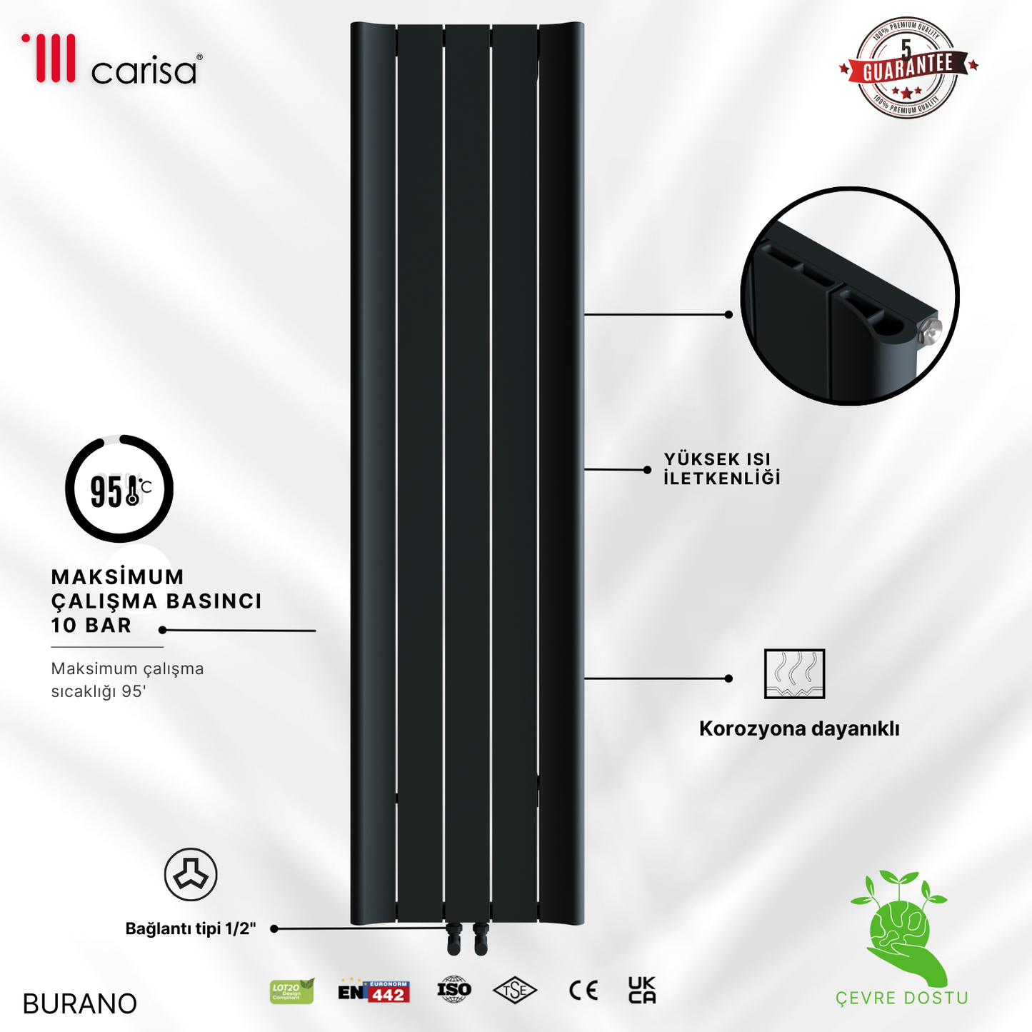 Carisa Burano Dikey Alüminyum Radyatör Modern Tasarım Antrasit