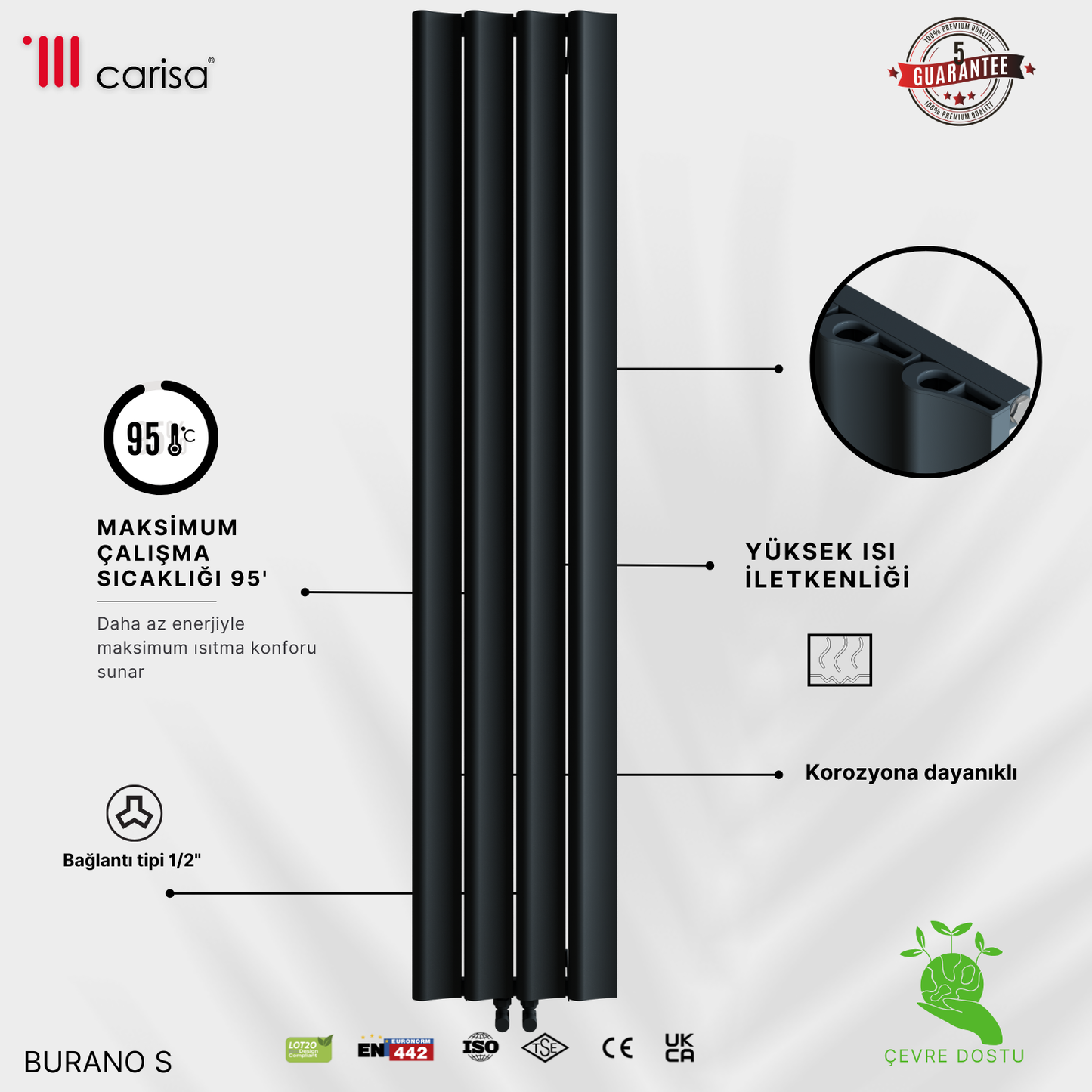 Carisa Burano S Dikey Alüminyum Radyatör Modern Tasarım Antrasit