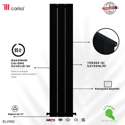 Carisa Elvino Alüminyum Radyatör Siyah Standart Bağlantı