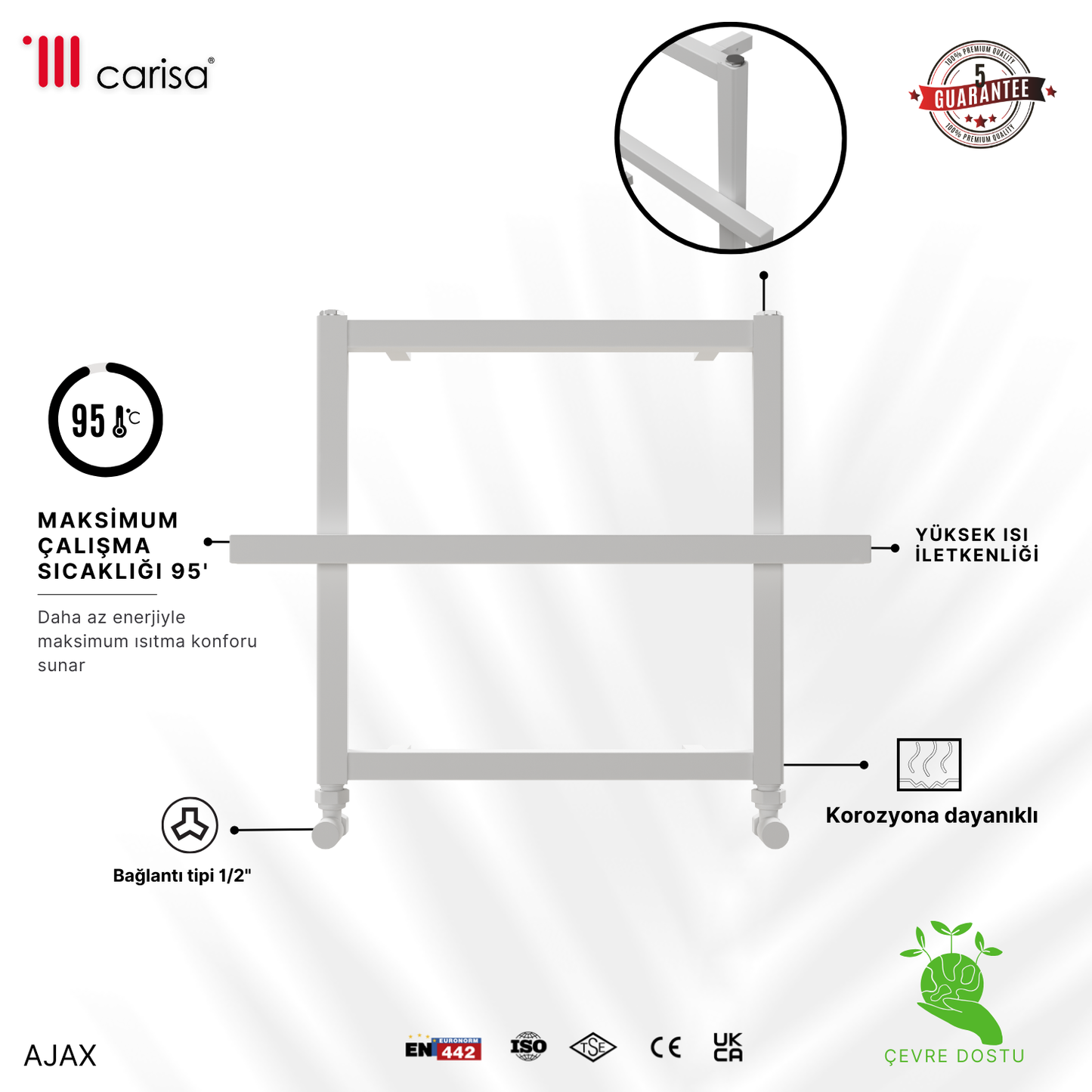 Carisa Ajax Alüminyum Havlupan Modern Tasarım Beyaz