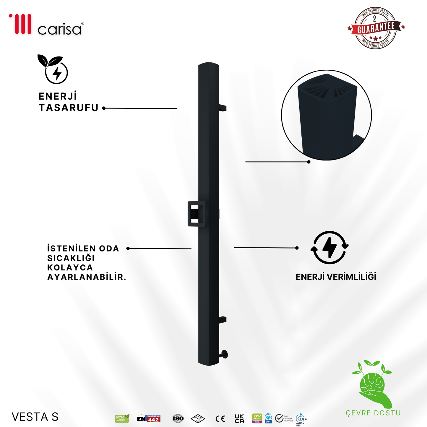 Carisa Vesta Single Elektrikli Havlupan Modern Tasarım Antrasit