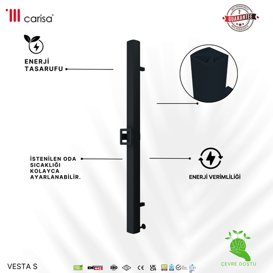 Carisa Vesta Single Elektrikli Havlupan Modern Tasarım Antrasit