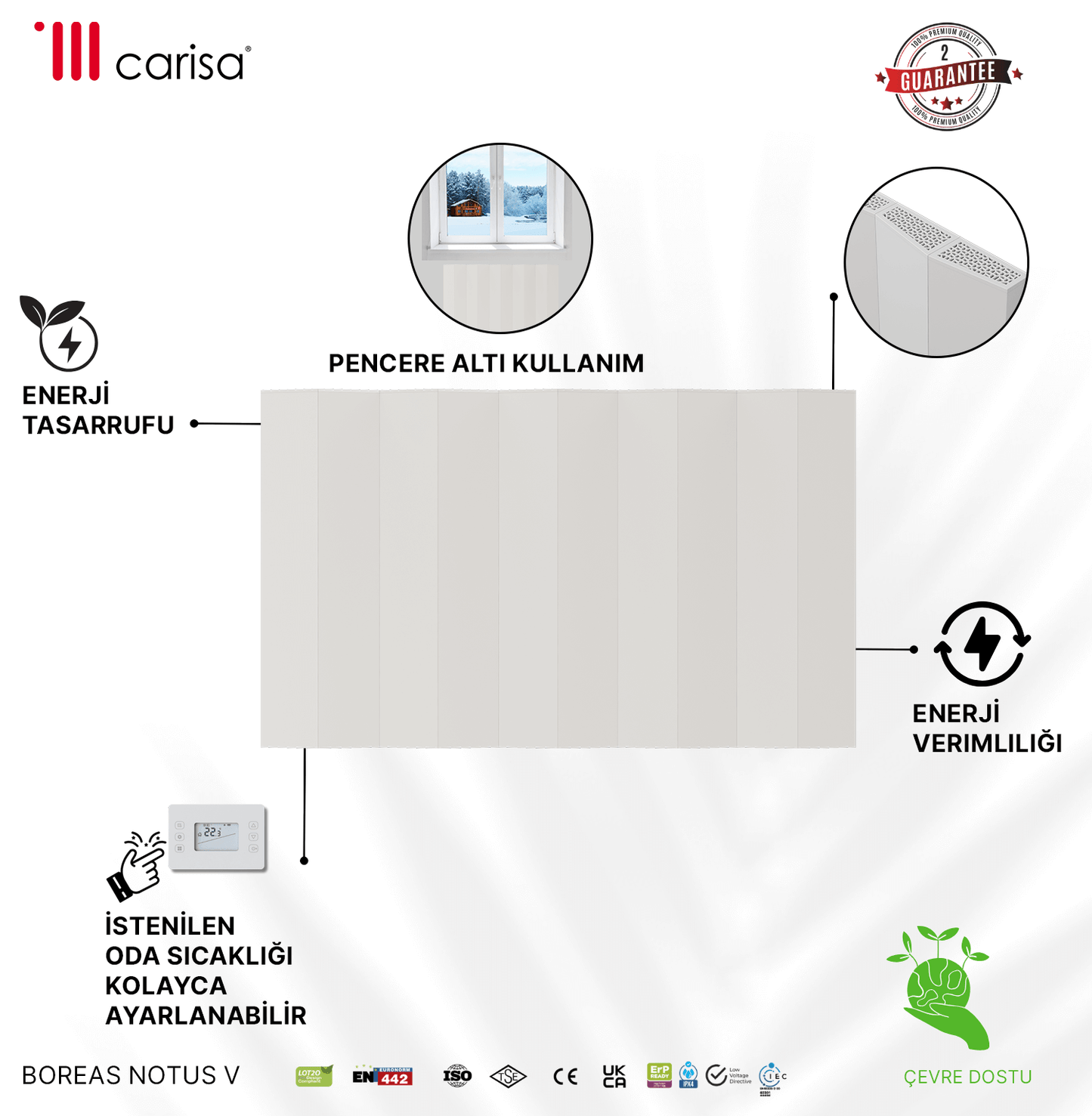 Carisa Notus V Yatay Elektrikli Radyatör Modern Tasarım Beyaz