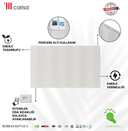Carisa Notus V Yatay Elektrikli Radyatör Modern Tasarım Beyaz