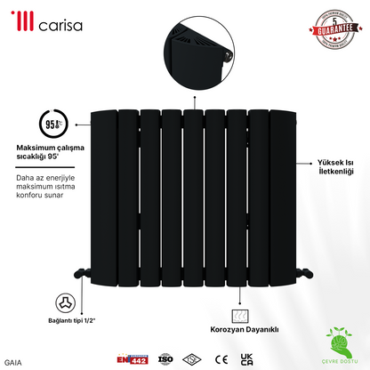 Carisa Gaia Yatay Alüminyum Radyatör Modern Tasarım Siyah