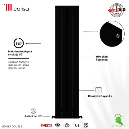 Carisa Monza Dikey Alüminyum Radyatör Modern Tasarım Siyah