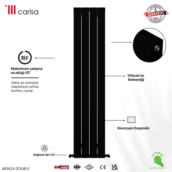 Carisa Monza Dikey Alüminyum Radyatör Modern Tasarım Siyah