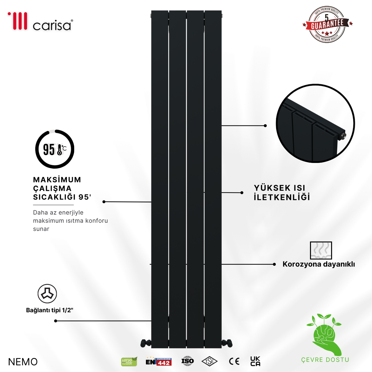 Carisa Nemo Dikey Alüminyum Radyatör Modern Tasarım Antrasit