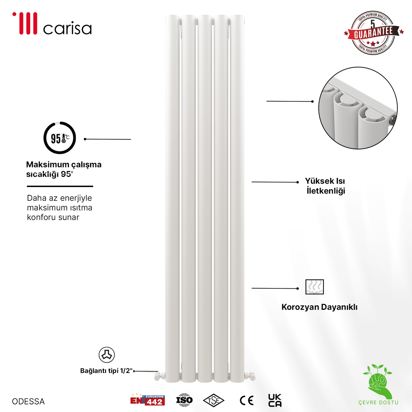 Carisa Odessa Dikey Alüminyum Radyatör Modern Tasarım Beyaz