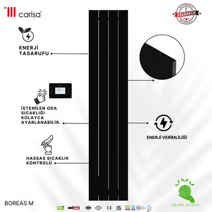 Carisa Boreas M Dikey Elektrikli Radyatör Modern Tasarım Siyah