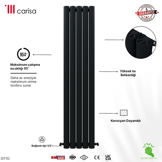 Carisa Otto Dikey Alüminyum Radyatör Modern Tasarım Siyah