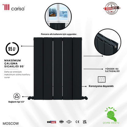 Carisa Moscow Yatay Alüminyum Radyatör Modern Tasarım Antrasit