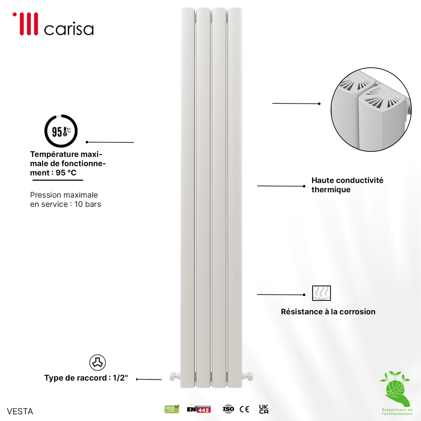 Carisa Vesta Dikey Alüminyum Radyatör Modern Tasarım Beyaz
