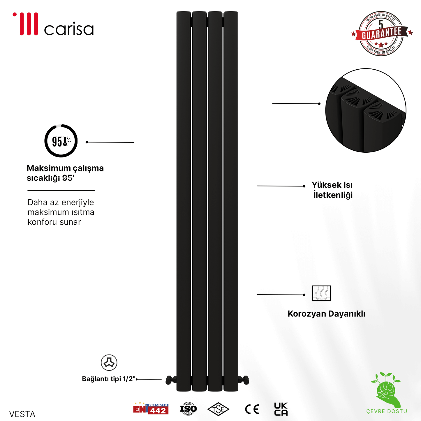 Carisa Vesta Dikey Alüminyum Radyatör Modern Tasarım Koyu Gri