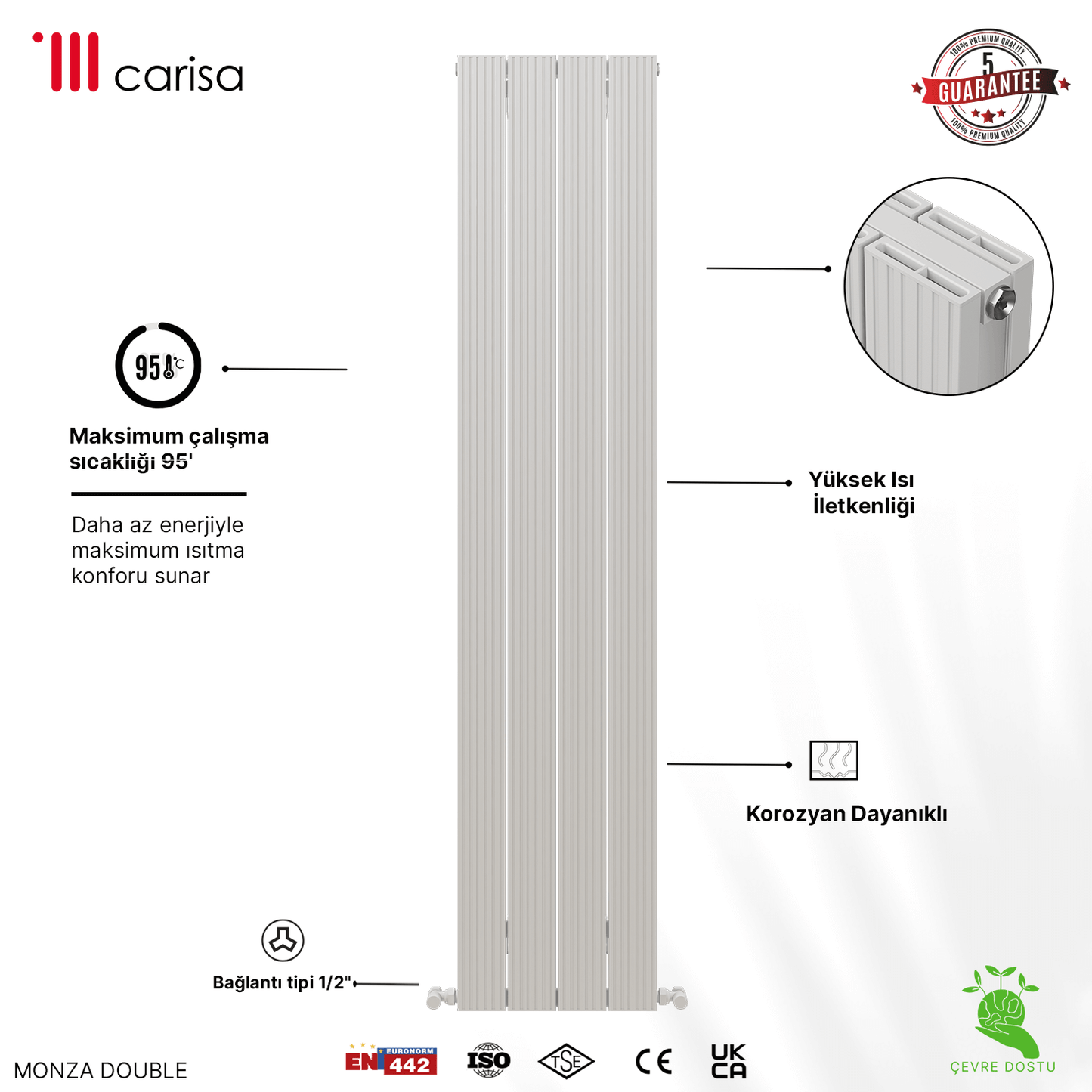 Carisa Monza Dikey Alüminyum Radyatör Modern Tasarım Beyaz