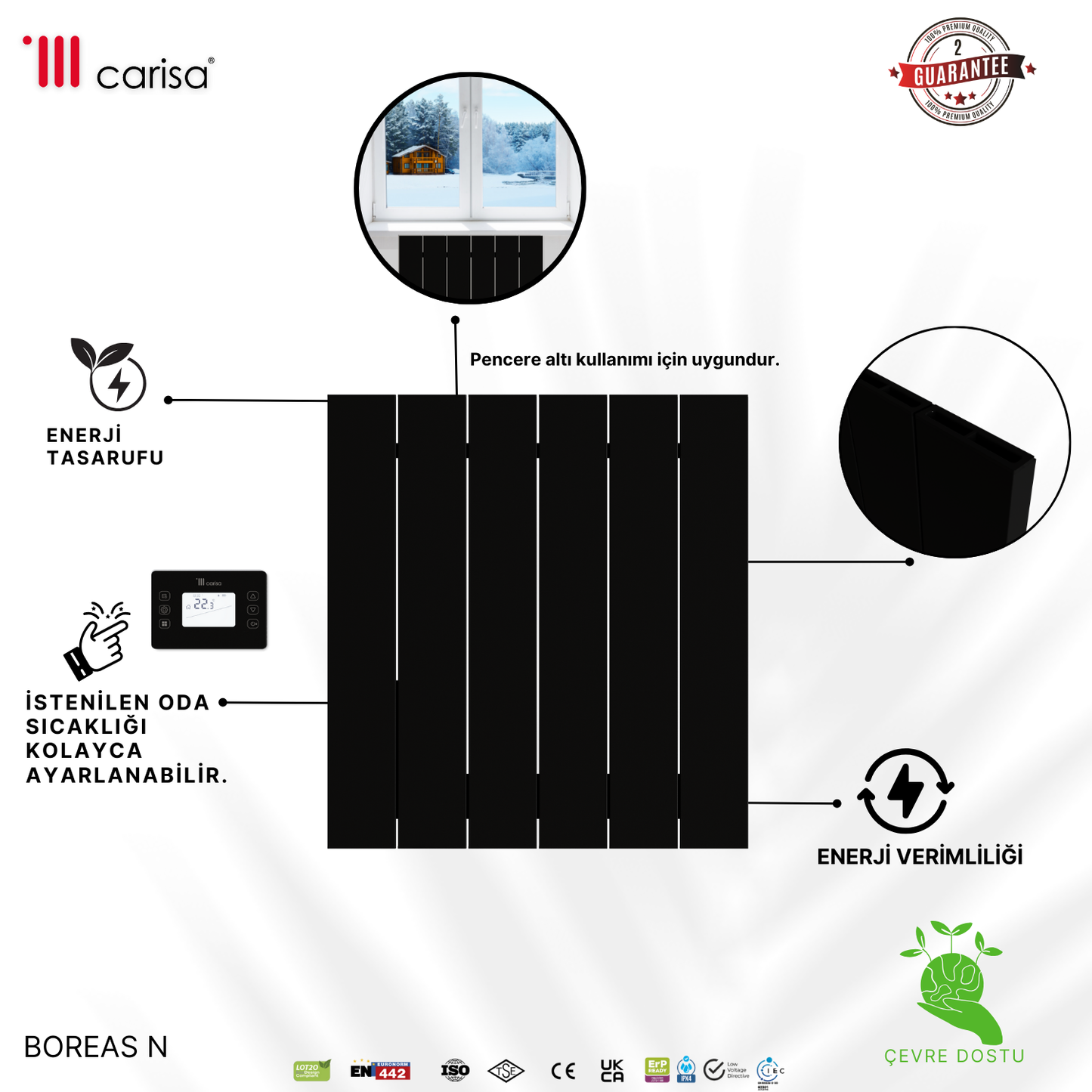 Carisa Boreas N Yatay Elektrikli Radyatör Modern Tasarım Siyah