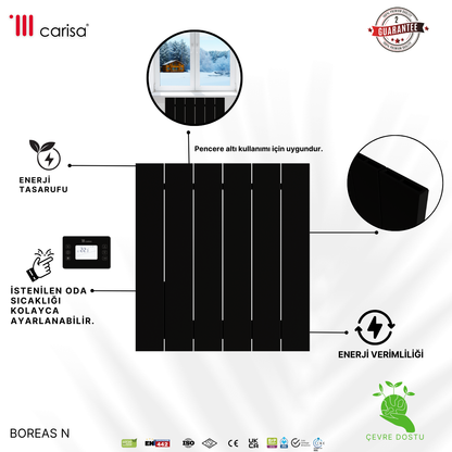 Carisa Boreas N Yatay Elektrikli Radyatör Modern Tasarım Siyah