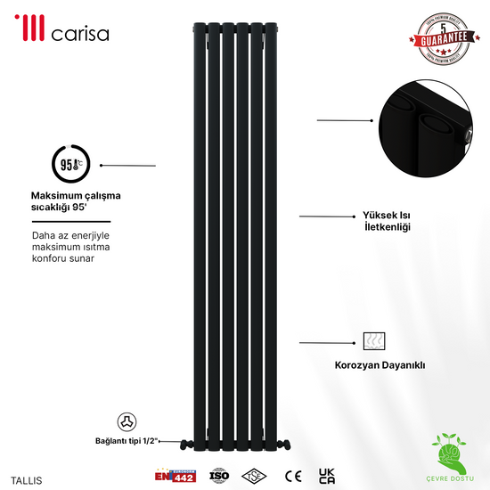 Carisa Tallis Dikey Alüminyum Radyatör Modern Tasarım Antrasit