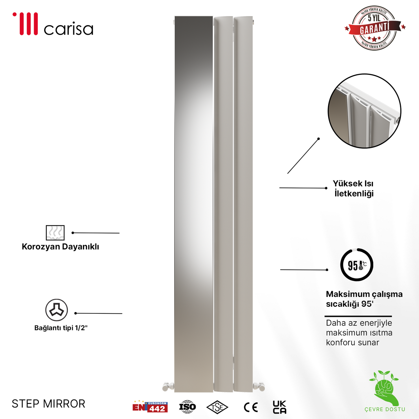 Carisa Step Mirror Dikey Alüminyum Radyatör Modern Tasarım Beyaz - Carisa