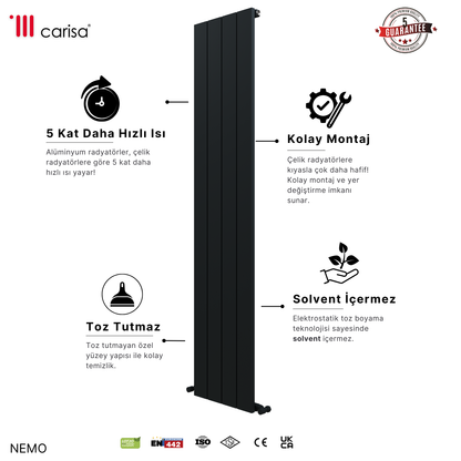 Carisa Nemo Dikey Alüminyum Radyatör Modern Tasarım Antrasit