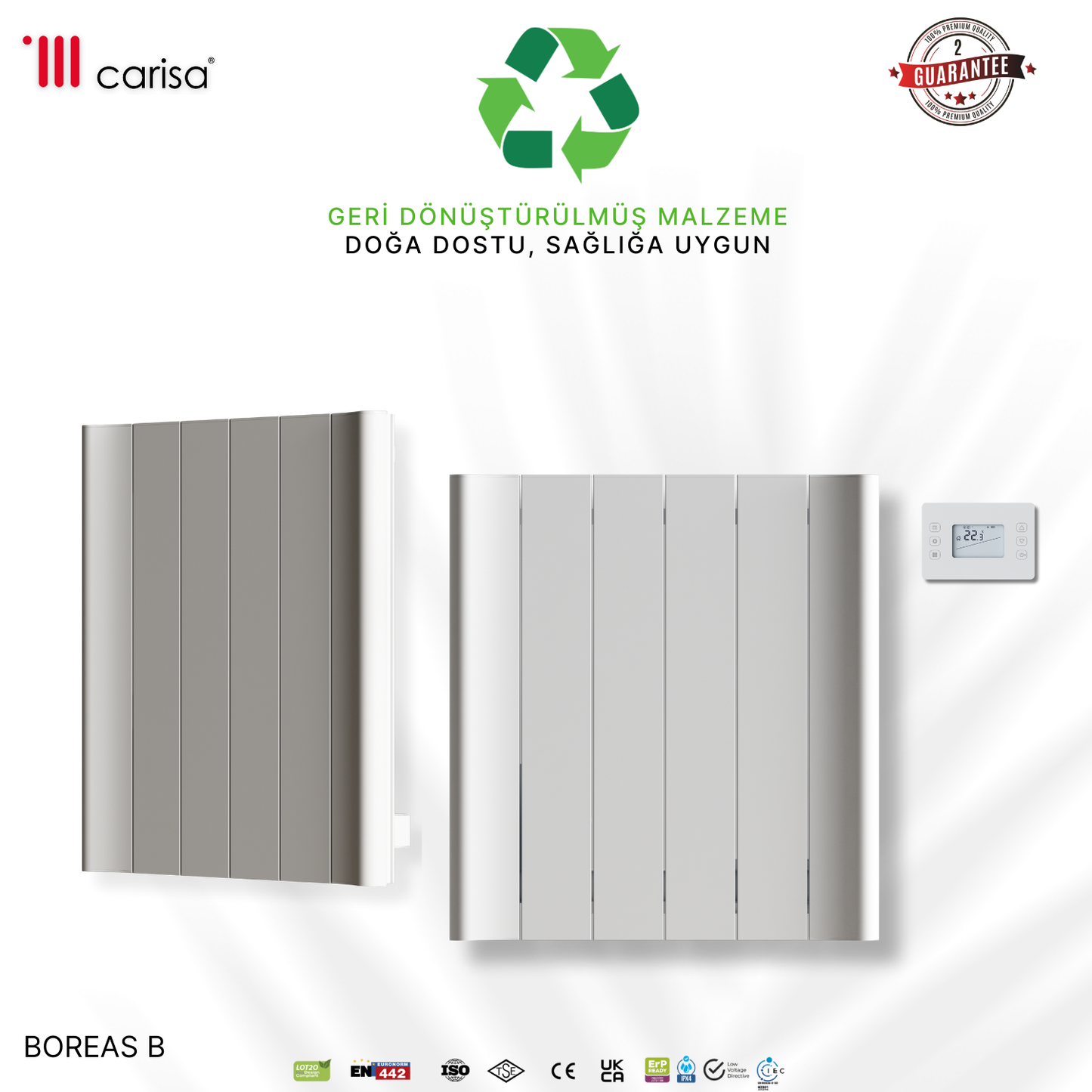 Carisa Boreas B Yatay Elektrikli Radyatör Modern Tasarım Beyaz