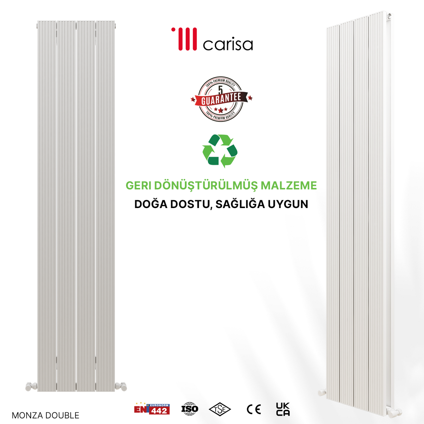 Carisa Monza Double Dikey Alüminyum Radyatör Modern Tasarım Beyaz