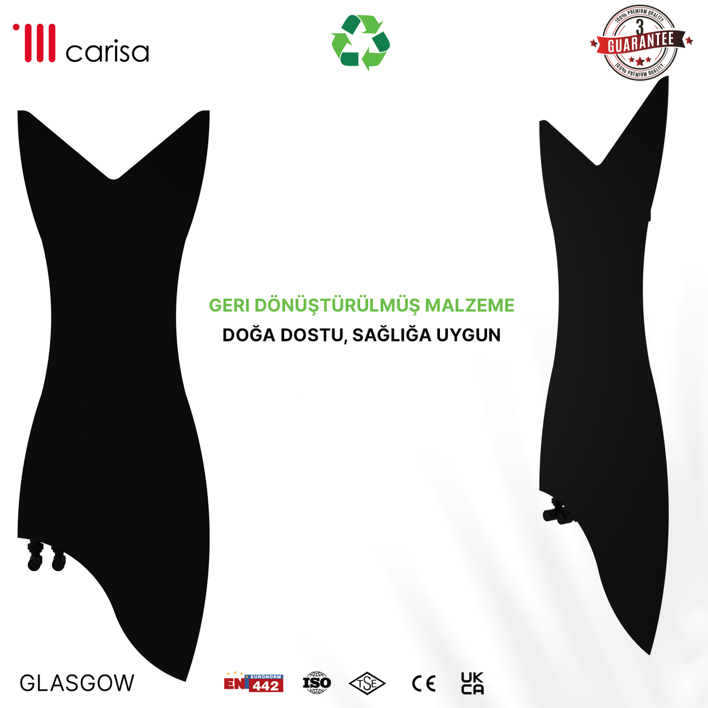 Carisa Glasgow Dikey İnce Tasarım Çelik Radyatör Modern Tasarım Siyah