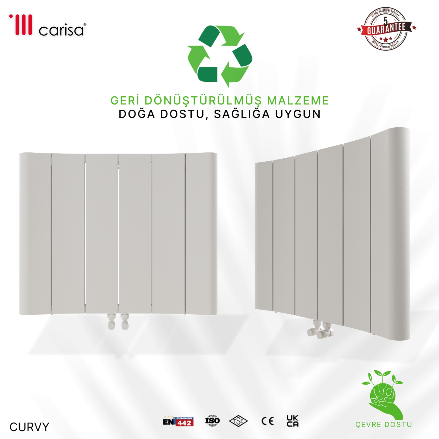 Carisa Curvy Yatay Alüminyum Radyatör Modern Tasarım Beyaz