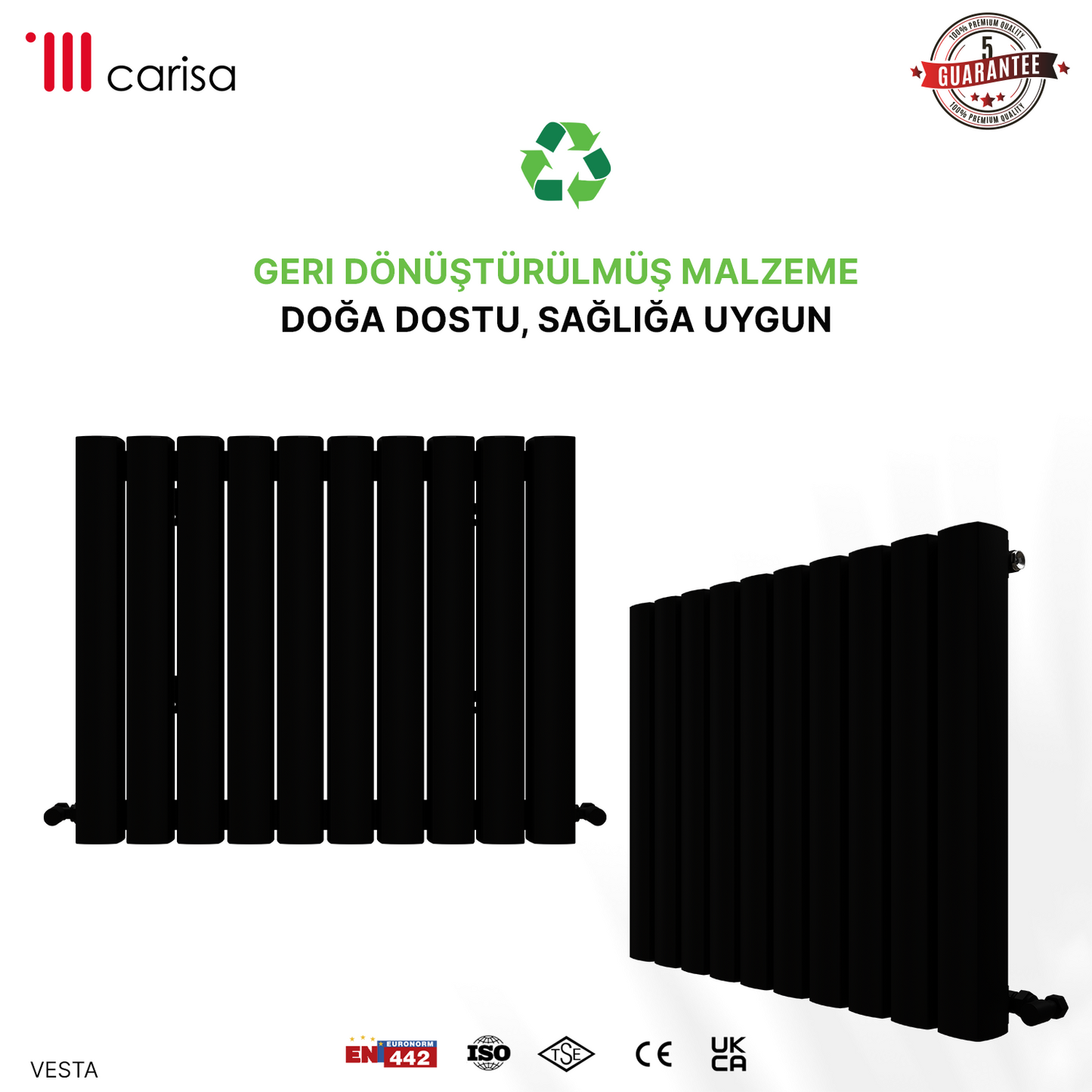 Carisa Vesta Alüminyum Radyatör Siyah Standart Bağlantı