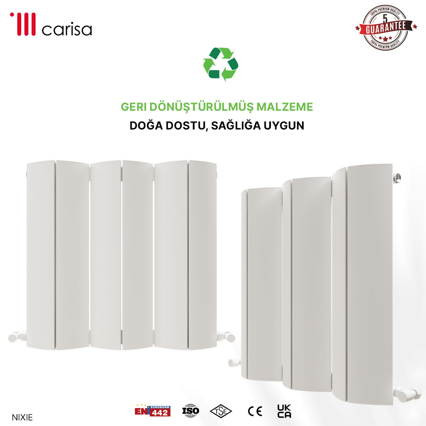 Carisa Nixie Yatay Alüminyum Radyatör Modern Tasarım Beyaz