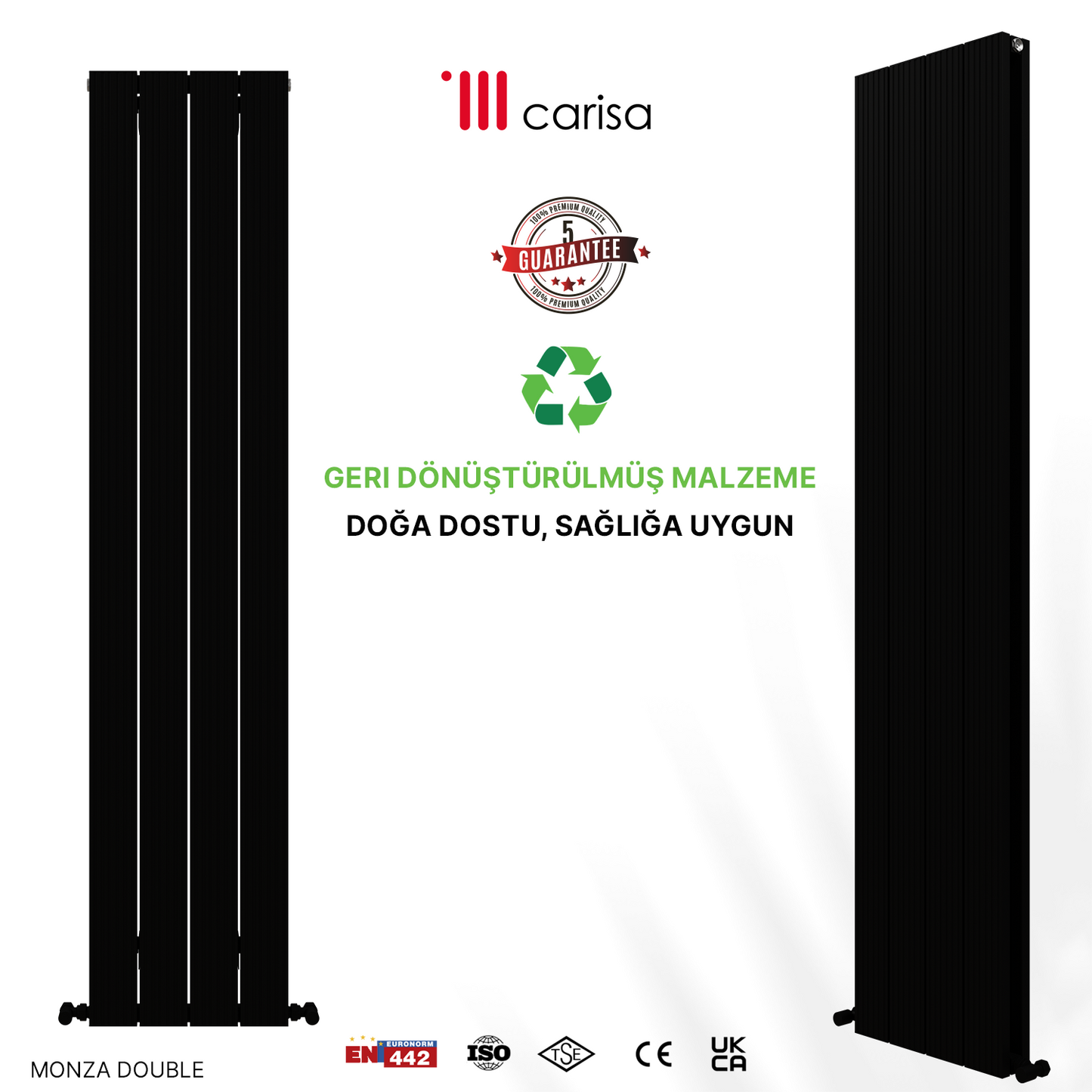 Carisa Monza Double Dikey Alüminyum Radyatör Modern Tasarım Siyah