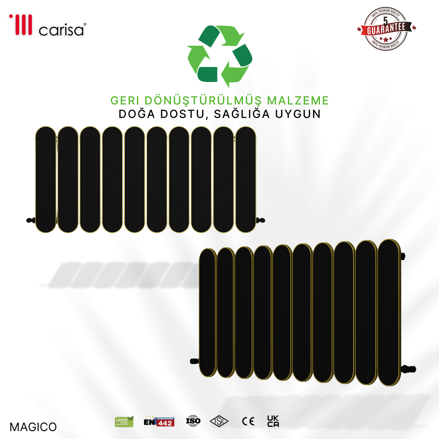 Carisa Magico Yatay Alüminyum Radyatör Modern Tasarım Siyah